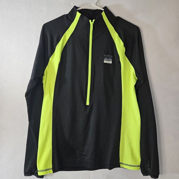 VICTORIA SECRET PINK Ultimate Sz L Neon Green & Black Athletic Half Zip Logo - Picture 1 of 6